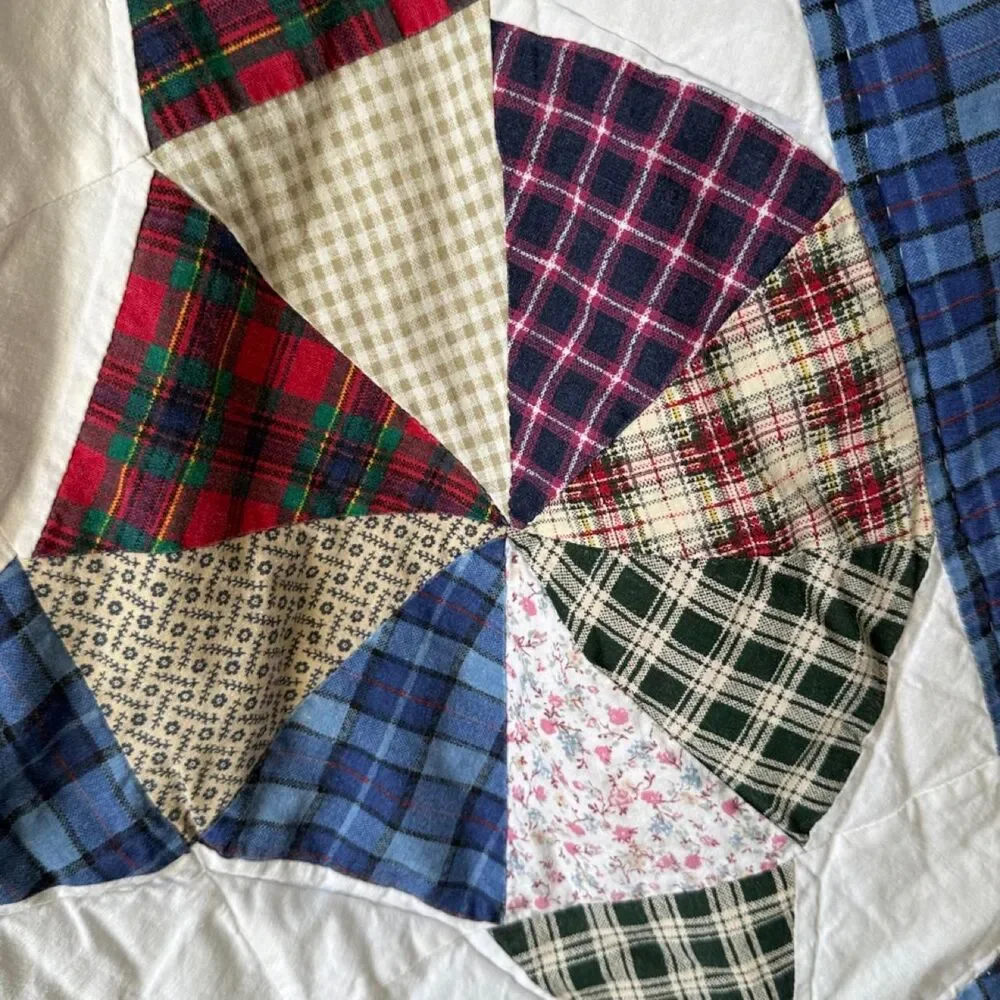 Primitive Patchwork Pinwheel Quilt 64x81 Country Cottage Throw  needs a repair